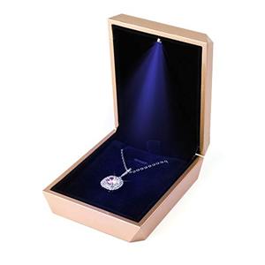 lot 21512 image: iSuperb LED Pendant Necklace Box Bracelet Box Couple Jewelry Gift Boxes Case Small Jewelry Display for Proposal Engagement Wedding Valentines Day (Golden)