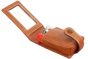 lot 21513 image: Christmas Gifts Leather Makeup Lipstick Case for Women  Lipstick Case Holder with Mirror Cute Portable Makeup Bag Cosmetic Organizer Travel Cases for Purse Lipstick Holder  Brown Color
