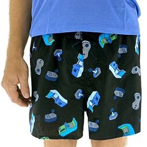 lot 21518 image: ROCK ATOLL Mens Funny Patterned Soft Cotton Novelty Boxer Shorts Underwear S-XXL (X-Large, Black Gamer Print)
