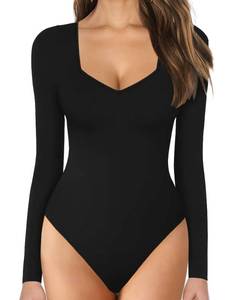 lot 21774 image: MANGOPOP Sweetheart V Neck Bodysuit for Women Long Sleeve Body Suits Going Out Tops large