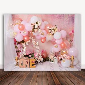lot 21778 image: Bellicremas Butterflies Gold Pink First Birthday Photography Background Princess Theme Flowers Pink Carriage Girls 1st Birthday Backdrop One Year Old Cake Smash Banner