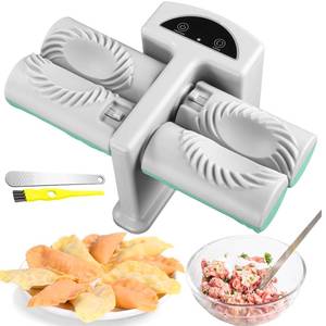 lot 21789 image: JAYVAR Electric Dumpling Maker for Two Sizes of Dumplings, Double Head Cordless Working Electric Dumpling Maker Press Machine, Automatic & Removable Electric Empanada Maker for Home Kitchen