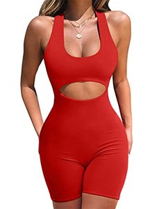lot 21790 image: ZileZile Womens Sexy Bodycon Cut Out Sleeveless Tank Top One Piece shorts Rompers Jumpsuit red small