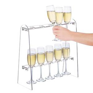 lot 21795 image: MyGift 2 Tier Modern Premium Clear Acrylic Champagne Flute Glass Holder Stand, Tabletop Stemware Hanging Display Rack with 10 Slots, fits up to 9 Inch Glasses