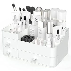lot 21796 image: lexvss Makeup Organizer Countertop, Cosmetics Organizer with Drawers, Makeup Storage Box Organizer Skin Care Holder Display Case for Dresser, Bathroom Counter, Vanity Desk & Countertop (White)
