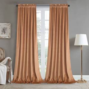 lot 21804 image: Roslynwood Peach Nursery Sunlight Velvet Curtains - Elegant Interior Decoration Large Window Blackout Velvet Drapes for Living Room, 52 x 96 Inches Long, Peach, 2 Pcs