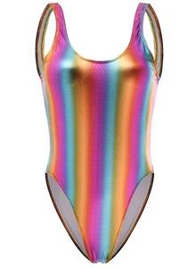 lot 21805 image: Womens Retro 80s90s Metallic Shiny Gymnastics Backless High Leg Cut Dance Wear Bodysuit One Piece Swimwear Bathing Suits medium