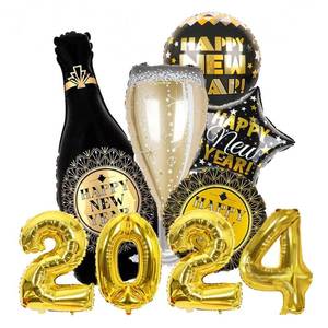 lot 21809 image: New Years Eve Party Supplies 2024 Gold Large 40 Number Foil Balloons 2024 Happy Champagne Bottle Wine Glass Star Round Balloon for New Year Eve Party Decorations Backdrop