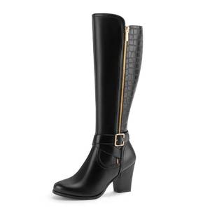 lot 21840 image: DCMBLY Knee High Boots Women Tall Boots Faux Crocodile Boots Fashion Chunky Block Heel Size 9.5