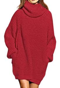 lot 21845 image: Pink Queen Christmas Sweater Dress for Women Turtleneck Long Sleeve Oversized Pullover Knit Mini Dresses Red XL