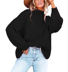 lot 21858 image: Womens Oversized Crewneck Sweater Drop Shoulder Loose Long Sleeve Knit Pullover Sweater Black S