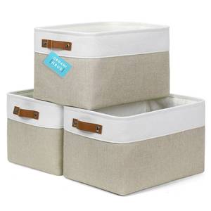 lot 21864 image: OrganiHaus Large Storage Bins for Shelves 3 Pack  15x11in Closet Storage Bins for Shelves  Fabric Storage Bins  Cloth Baskets & Closet Organizers  Fabric Basket - Navy BlueWhite