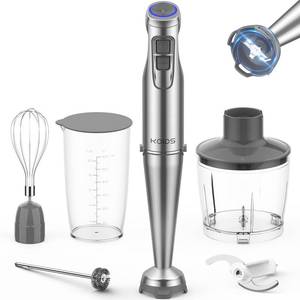 lot 21866 image: KOIOS 1100W Immersion Hand Blender, Stainless Steel Stick Blender with 12-Speed & Turbo Mode, 5-in-1 Handheld Blender with 600ml Mixing Beaker with Lid, 500ml Chopper, Whisk, Milk Frother, BPA-Free