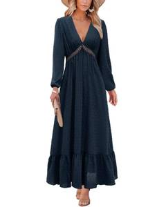 lot 21870 image: STYLEWORD Womens Short Sleeve Maxi Long Dresses Boho Summer Flowy Casual Lace Spring 2023(Black,M)