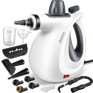 lot 21876 image: Phueut Pressurized Handheld Multi-Surface Natural Steam Cleaner with 12 pcs Accessories, Multi-Purpose Steamer for Home Use, Steamer for Cleaning Floor, Upholstery, Grout and Car