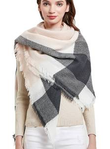 lot 21877 image: Wander Agio Womens Warm Blanket Scarf Square Shawls Infinity Scarves Stripe Big Plaid Grey Pink 11