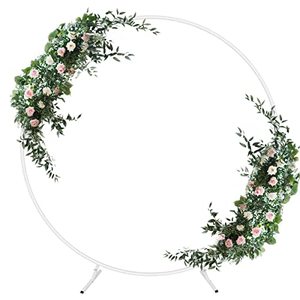 lot 21882 image: HEOMU 6.6FT Round Backdrop Stand Circle Balloon Arch Stand, Metal Arch Backdrop Stand Circle Balloon Arch Frame Wedding Arches for Ceremony, Birthday Party, Baby Shower Backdrop Decoration, White