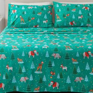 lot 21886 image: Great Bay Home 4 Piece 100% Turkish Cotton Queen Christmas Flannel Sheet Set  Kids Holiday Printed Bedding Sheets & Pillowcases  Double-Brushed Flannel Bed Sheets (Queen, Safari Animal Christmas)