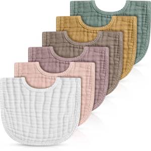 lot 21889 image: Frienda 6 Pcs Muslin Bibs Burping Cloth Teething Bandana 6 Absorbent Layers for 6 Month Baby (Stylish Color)