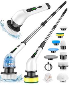 lot 21890 image: Electric Spin Scrubber, Cordless Cleaning Brush with Adjustable Extension Handle 9 Replaceable Brush Heads, 1.5H Power Dual Speed, IPX7 Waterproof for Bathroom Tub Tile Floor Car