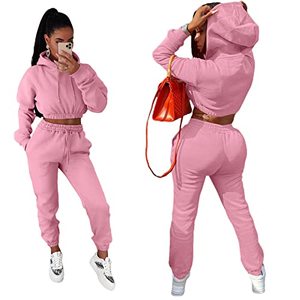 lot 21905 image: Votuleazi Women Two Piece Relax Fit Comfy Tracksuit Sweat Suit Clothes Set Outfit Jogger Sexy Crop Hoodies Top Sweatpants xxl