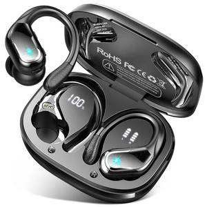 lot 21909 image: 75Hrs Bluetooth 5.3 IP7 Waterproof Wireless Earbuds with ENC Noise Cancelling, Deep Bass, Earhooks - For Sports, Workout, Gym