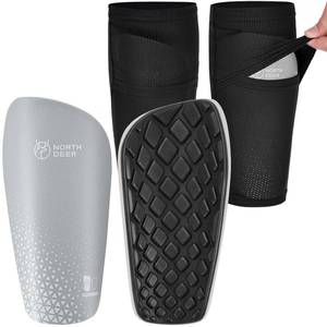 lot 21914 image: Northdeer Soccer Shin Pads for Kids incl. Sleeves with Optimized Insert Pocket - Protective Soccer Equipment Gear for Boys Girls (Grey L)