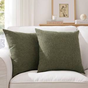 lot 21926 image: Meekio Set of 2 Moss Green Pillow Covers 18 x 18 Inch Farmhouse Boho Decorative Throw Pillow Covers Linen Cushion Covers for Sofa Couch Dcor