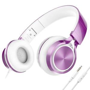 lot 21931 image: AILIHEN MS300 Purple Girl Headphones Wired with Microphone for Chromebook Laptop Computer, 3.5mm Foldable Lightweight on-Ear Headphones for School Teen Students