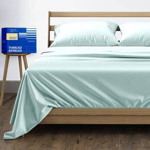 lot 21941 image: Pure Cotton King Size Cotton Bed Sheets Set (King, 1000 Thread Count) Sea Foam Bedding Pillow Cases (4 Pc) Cotton Sheets King Size Bed- Sateen Sheets - 16 in Deep Pocket King Sheets