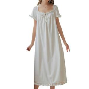 lot 21946 image: Lus Chic Womens Victorian Nightgown Princess Cotton Sleepwear Short Sleeve Long Loungewear Vintage Summer Loose Ruffle Nightwear Pajama Pj Night Sleep Dress Gown White Small