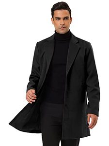 lot 21947 image: Lars Amadeus Mens Black Trench Coat Slim Fit Winter Notched Lapel Single Breasted Long Jacket Overcoat Small Black