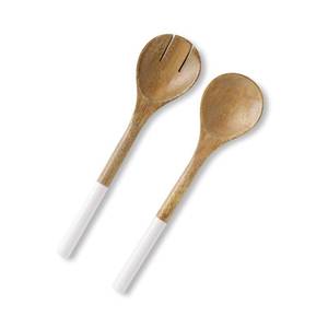 lot 21953 image: Folkulture Salad Servers or Salad Tongs, Wooden Utensils for Serving Salad, Salad Forks or Salad Tongs for Serving, Salad Sling, 12-inch Spoon and Fork Set, Mango Wood, White