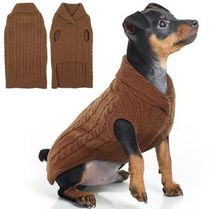 lot 21954 image: PUMYPOREITY Dog Sweater, Large Boy Dog Sweaters, Knit Dog Christmas Sweater, V-Neck Dog Sweaters for Large Dogs, Warn Dog Cold Weather Outfit Male for Beagle, Corgi, Brown, XL