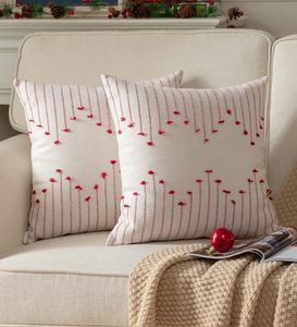 lot 21955 image: Caflife Boho Christmas Throw Pillow Covers 20x20 Set of 2, Holiday Christmas Decorative Pillow Covers Beige with Red Line for Modern Farmhouse Couch Sofa Bedroom Living Room Outdoor