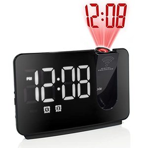 lot 21964 image: Projection Alarm Clock for Bedroom LED Clock Projection on Ceiling Digital Clock with USB Charging Adjustable Projector Clock & Dimmer Snooze Dual Alarm Bedside Clock for Heavy Sleeper� (White)