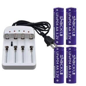 lot 21966 image: Shockli AA 3.2V Rechargeable Solar Battery with LiFePO4 Charger, AA 3.2 Volt LiFePO4 Solar Battery (4-Pack) for Solar Panel Outdoor Garden Lights