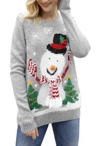 lot 21971 image: Viottiset Womens Ugly Christmas Sweaters 2023 Pullover Crew Neck Long Sleeve Sweater Grey Snowman Funny S