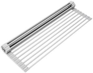 lot 21976 image: Surpahs Over Sink Foldable Multipurpose Roll-Up Dish Drying Rack, Silicone Wrapped Stainless Steel, Warm Gray, 20.5 x 13.1