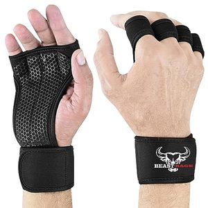 lot 21983 image: BEAST RAGE Palm Weight Lifting Workout Gloves Men Women, 18� Wrist Support Full Padded with Silicone Grip for Hand No Calluses Weightlifting Powerlifting Exercise Fitness Gloves (Men, L)