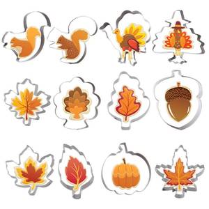 lot 21984 image: JOYIN Fall Thanksgiving Cookie Cutter Set 12 PCS Pumpkin, Turkey, Maple Leaf, Oak Leaf, Squirrel and Acorn for Autumn Thanksgiving Christmas Wedding Party Biscuit Fondant Cutters Stainless Steel