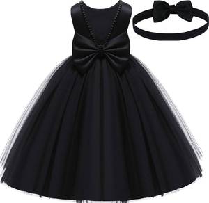 lot 21993 image: Black Flower Girl Dress,Toddler Party Wedding Christmas Earster Sleeveless Floor Length Tutu Tulle Dance Gown 5 Year Old