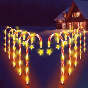 lot 22002 image: Christmas Candy Cane Lights Outdoor - 10 Pack 21 Inch Christmas Pathway Lights with Stars Waterproof for Yard Walkway Patio Outside Decoration