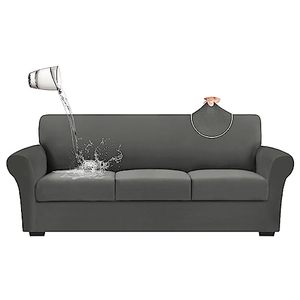 lot 22003 image: Arfntevss 4 Piece 100% Waterproof Sofa Covers for 3 Cushion Couch Stretch Washable Couch Cover Dog Pet Proof Magic Full Sofa Slipcovers Set 3 Seat Non Slip Furniture Protector (Dark Gray, Large)