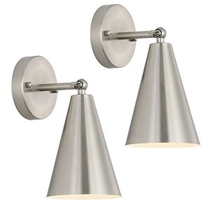 lot 22025 image: MWZ Brushed Nickel Wall Sconce Set of Two, Modern Sconces Wall Lighting Fixtures with Silver Metal Shade, Indoor Wall Mount Swing Arm Lamp for Bedroom,Bedside,Bar,Kitchen,Hallway, ETL Listed