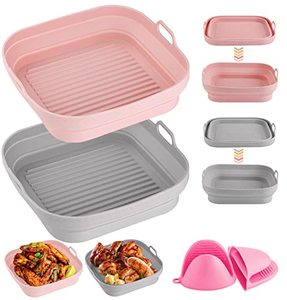 lot 22050 image: Air Fryer Silicone Liners Square Reusable8.2 Inch Foldable Food Safe Air Fryer Silicone Pot, Non Stick Air Fryer Accessories for Oven, Fits 4 to 7 QT Air Fryer Basket, With Heat-proof Gloves