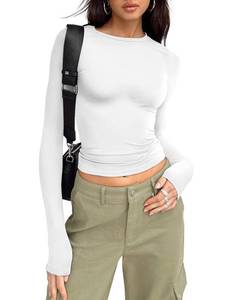 lot 22053 image: Trendy Queen Womens Long Sleeve Crop Tops Basic Spring Shirts Tees Tight Slim Fit Cute Going Out Outfits Teen Girls Fall Winter Y2k Clothing 2024 White large