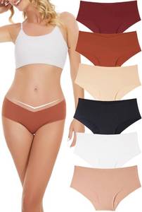 lot 22059 image: Hellopopgo Seamless Briefs Underwear For Women Soft Cheeky Bikini No Show Cotton Invisible Underwear Ladies V Waist Panties 6 Pack,XL