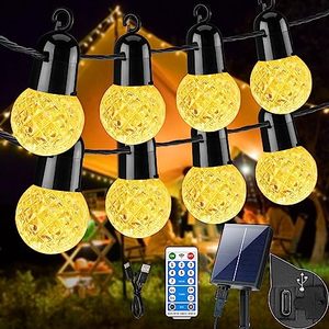 lot 22070 image: 50FT Solar String Lights Outdoor Waterproof, G40 Solar Christmas Lights with Remote Control & 8 Lights Mode, Upgarde Solar Panel and USB Powered Port for Garden Gazebo Wedding Party Decoration Warm