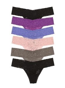 lot 22074 image: Felina Stretchy Lace Low Rise Thong - Sexy Underwear for Women, Thongs for Women, Seamless Panties for Women (6-Pack) (Midnight Berry, SM)��